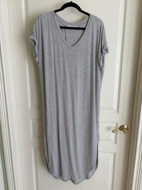 Ellison Light Gray Maxi Dress with Rolled Short Sleeves